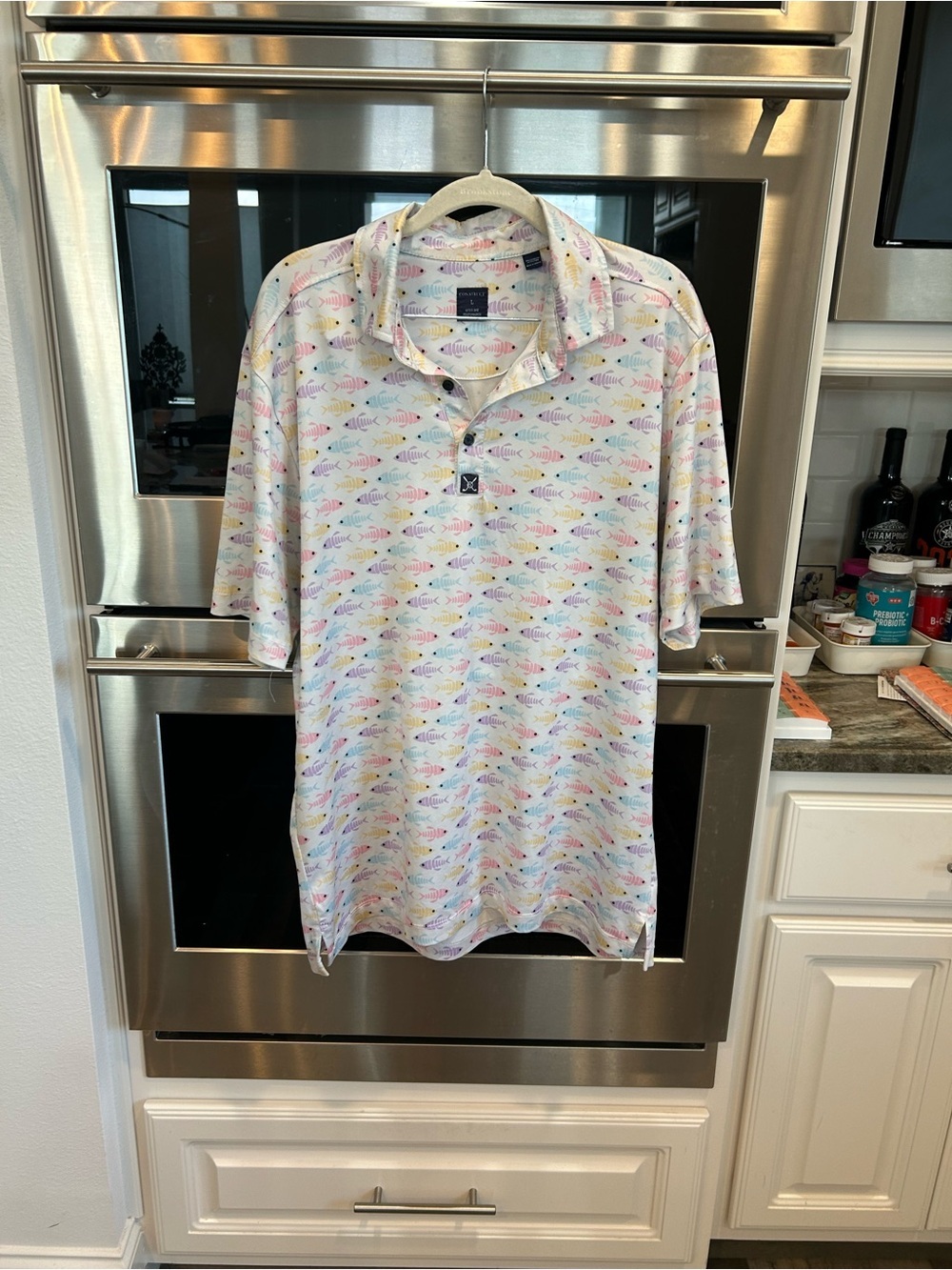Con.struct golf polo Fish Print shirt size L GUC